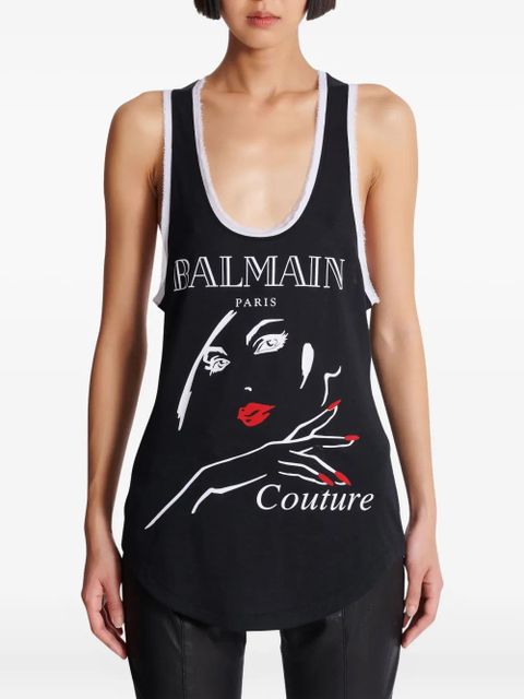 Balmain graphic-print tank topi - Black