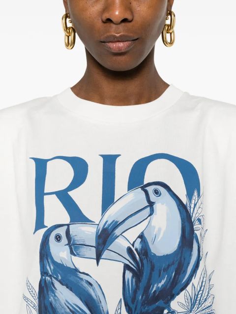 FARM Rio round-neck toucan-print top - White