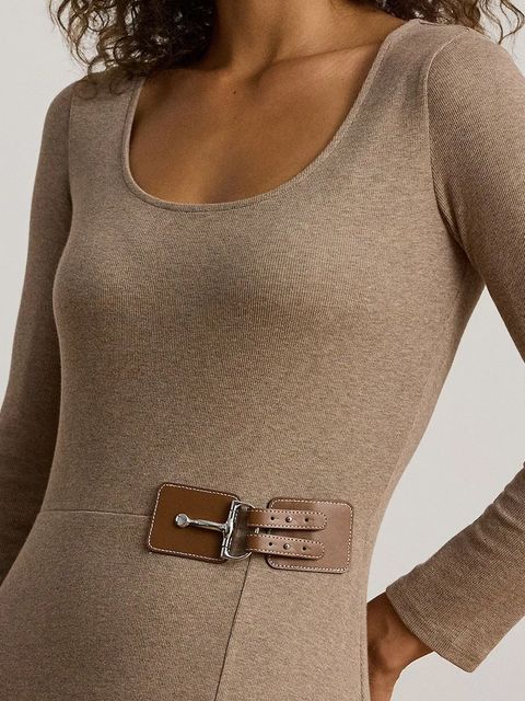 Lauren Ralph Lauren sukienka kolor beżowy midi rozkloszowana 200980038