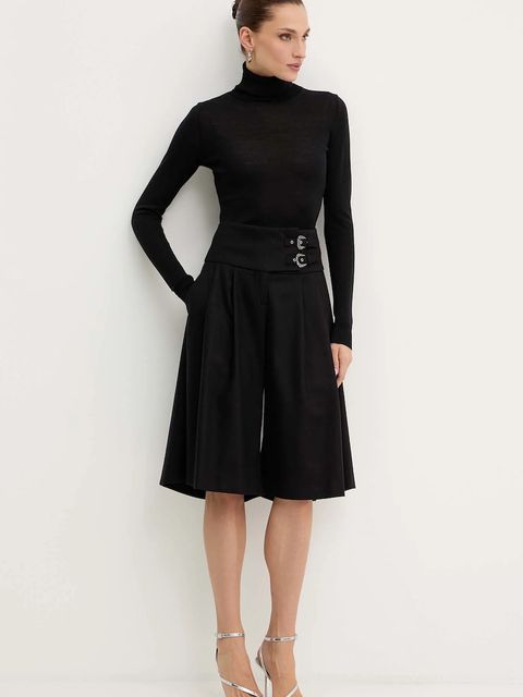 Versace Jeans Couture szorty z domieszką wełny damskie kolor czarny gładkie high waist 79HAD102 N0542 - zdjęcie produktu nr 2