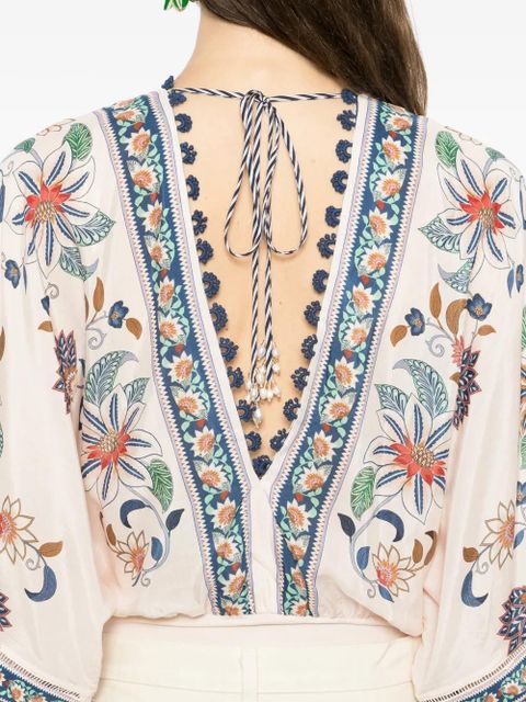 FARM Rio floral-print V-neck blouse - Pink