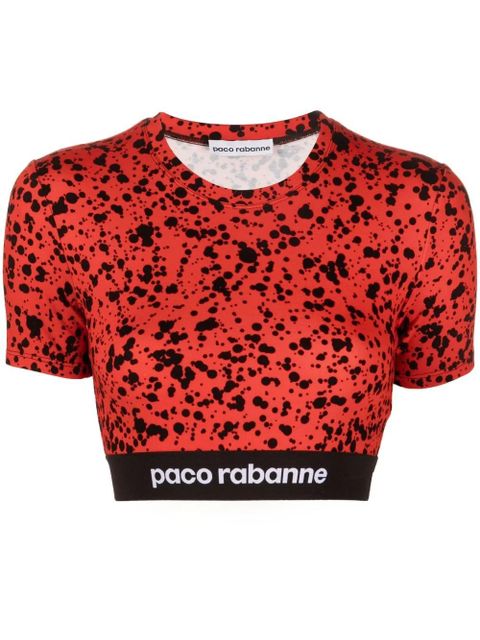 Rabanne paint-splatter print jersey crop top - Red - zdjęcie produktu nr 1