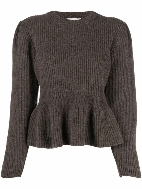 LEMAIRE ribbed-knit peplum-hem jumper - Brown - zdjęcie produktu nr 1
