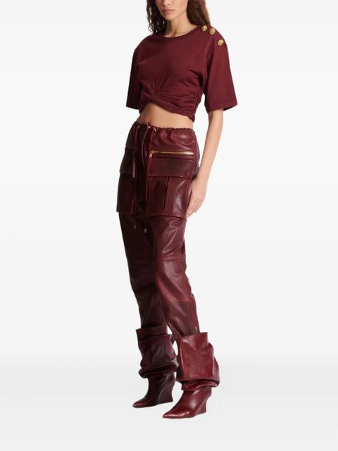 Balmain twisted button-embellished top - Red