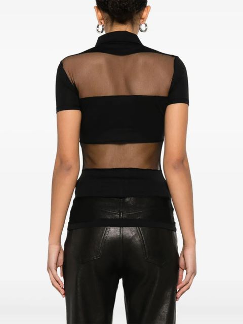 Coperni striped sheer polo top - Black
