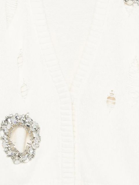 AREA crystal-embellished distressed-effect cardigan - Neutrals - zdjęcie produktu nr 2