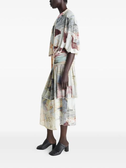 LEMAIRE draped floral print dress - Neutrals