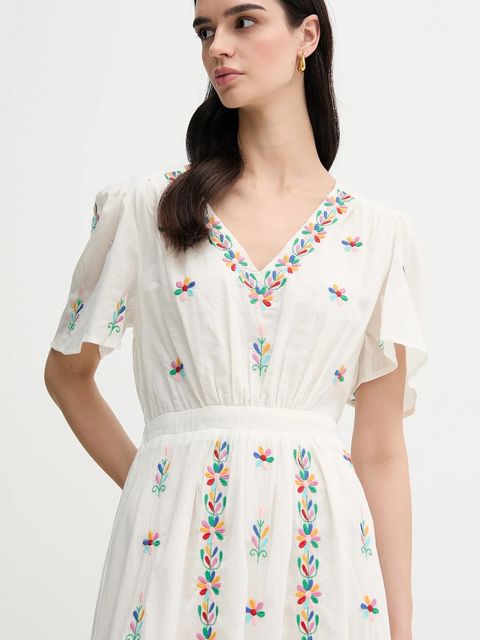 La Petite Française sukienka bawełniana RACHELE kolor beżowy maxi rozkloszowana RACHELE