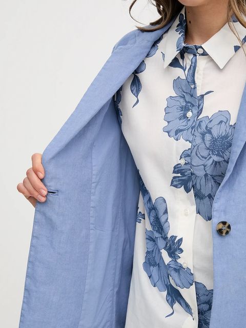 OUI marynarka lniana kolor niebieski jednorzędowa gładka 92927