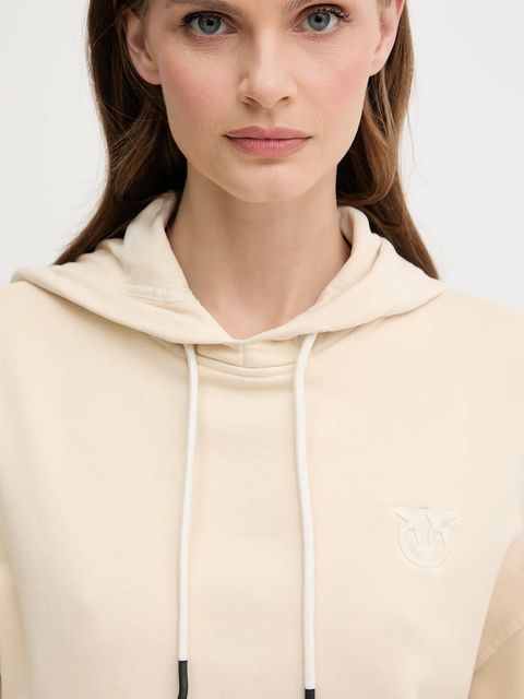Pinko bluza bawełniana damska kolor beżowy z kapturem gładka 105507 A2RB