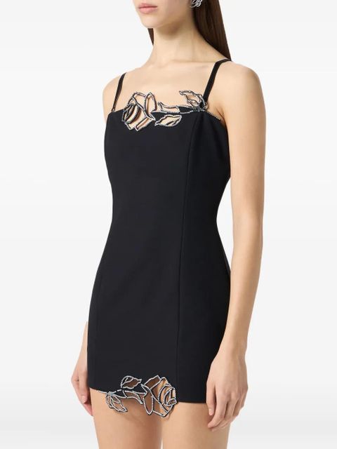 Blumarine rose-embroidered mini dress - Black