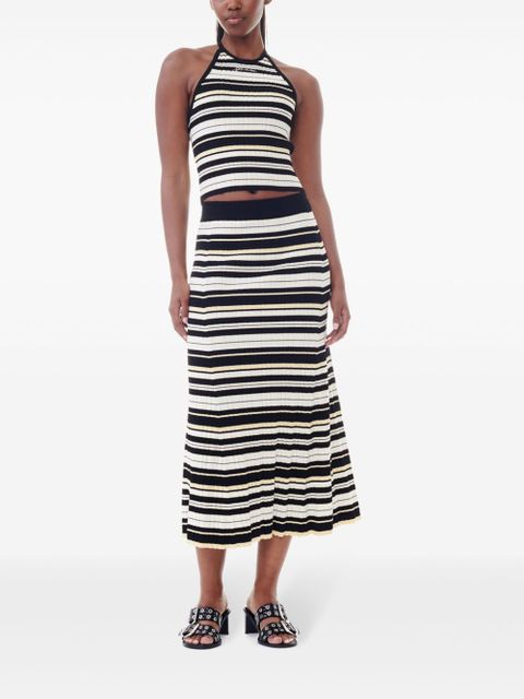 GANNI striped ribbed-knit midi skirt - Black