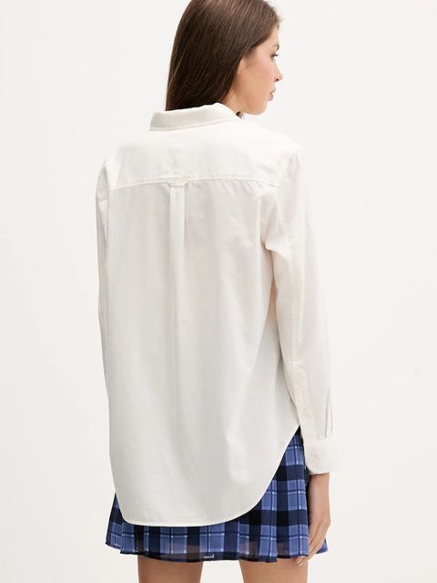 Tommy Jeans koszula bawełniana damska kolor beżowy relaxed z kołnierzykiem klasycznym DW0DW21451