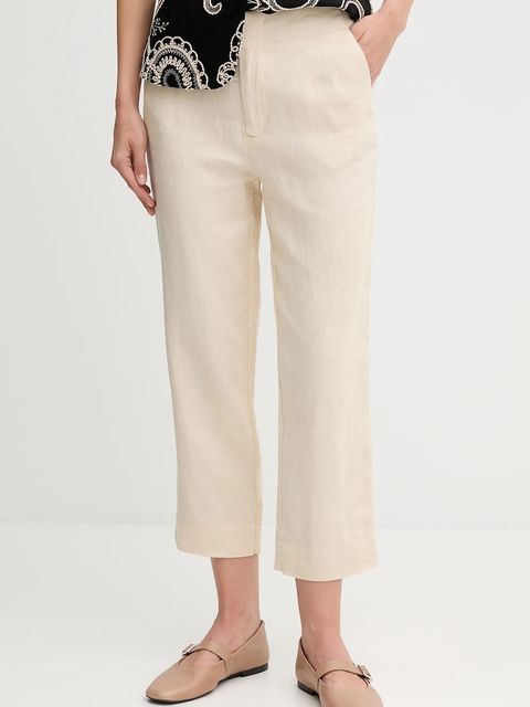 Pedro del Hierro spodnie lniane damskie kolor beżowy proste high waist 7609781 - zdjęcie produktu nr 1