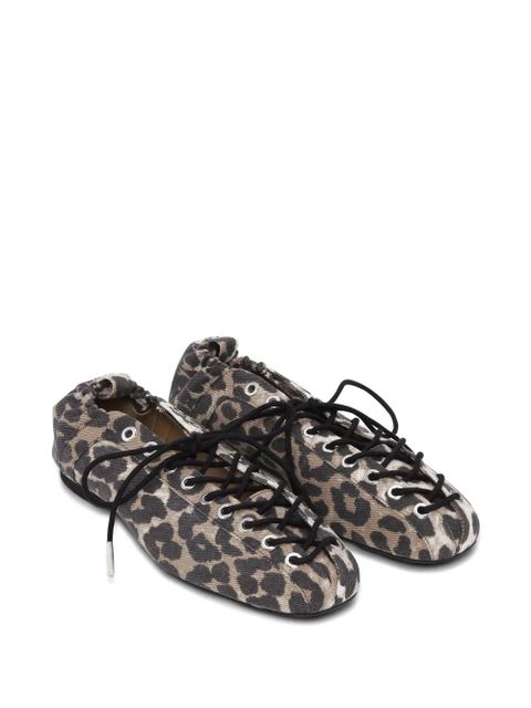 GANNI leopard-print lace-up ballet flats - Neutrals - zdjęcie produktu nr 2