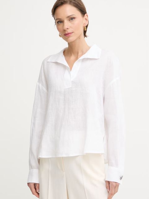 Armani Exchange bluzka koszulowa damska lniana - zdjęcie produktu nr 1