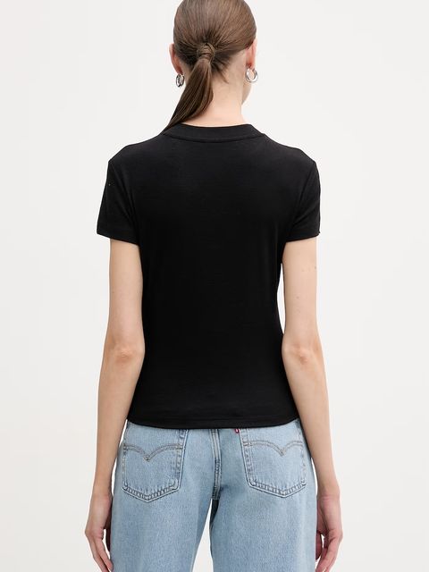 Guess t-shirt z domieszką jedwabiu TINA