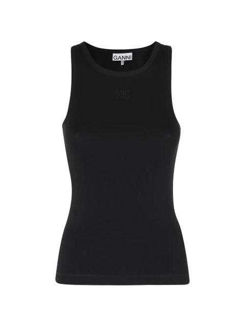 GANNI ribbed logo-embroidered top - Black - zdjęcie produktu nr 1