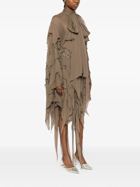 Blumarine ruffled pussy-bow dress - Brown