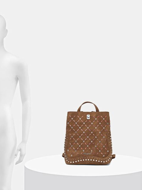 Desigual plecak YANKEE METAL PATCH S damski kolor brązowy mały z aplikacją 25WAKP31