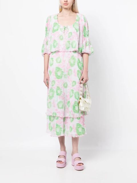 GANNI floral-print pleated georgette blouse - Pink - zdjęcie produktu nr 2