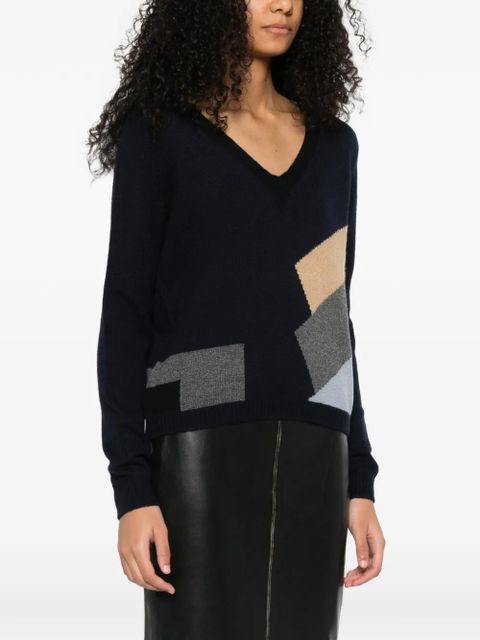 Prada geometric-pattern V-neck jumper - Blue