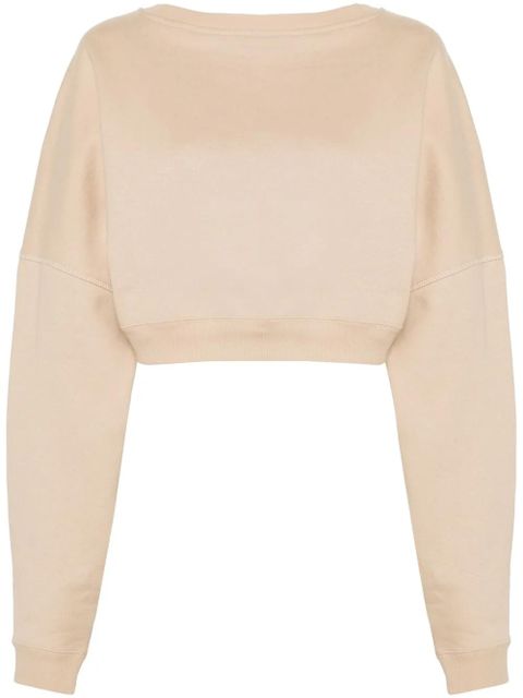 Saint Laurent logo-embroidered cropped sweatshirt - Neutrals