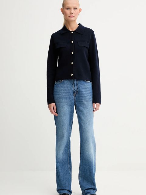 Morgan kardigan z domieszką wełny damski kolor granatowy lekki MIMDIE - zdjęcie produktu nr 2