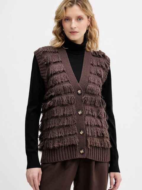 Sisley kamizelka z dodatkiem wełny damski kolor brązowy ciepły 18DLL602X - zdjęcie produktu nr 1