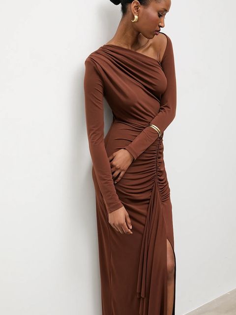 Answear.LAB sukienka kolor brązowy maxi dopasowana