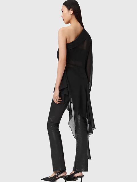 AllSaints bluzka z bawełną damska kolor czarny gładka W050PD - zdjęcie produktu nr 2