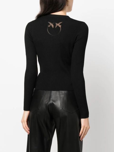 PINKO ribbed-knit V-neck wool cardigan - Black