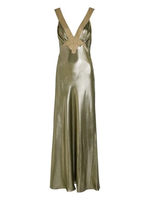 Saint Laurent lace V-neck maxi dress - Green - zdjęcie produktu nr 1