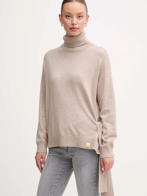 Gaudi sweter z dodatkiem wełny damski kolor beżowy z golfem 521FD53002 - zdjęcie produktu nr 1