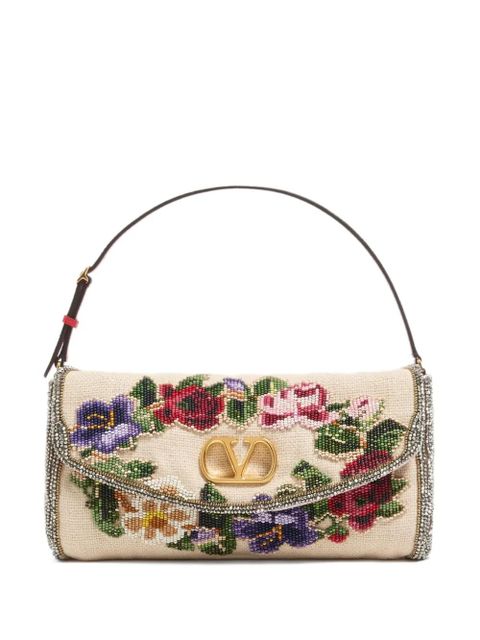 Valentino Garavani small Vain Soft embroidered shoulder bag - Neutrals