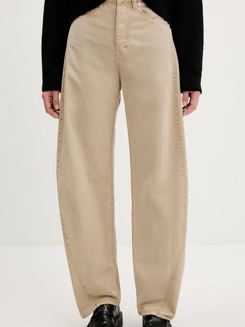 Tommy Jeans spodnie bawełniane damskie kolor beżowy proste high waist DW0DW22073 - zdjęcie produktu nr 1