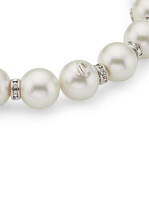 Jimmy Choo debossed-logo pearl-detail necklace - Silver