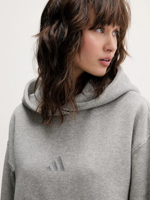 adidas bluza All Szn Holiday damska kolor szary z kapturem z nadrukiem JV5757