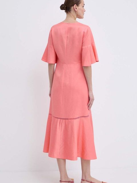 BOSS sukienka z domieszką lnu