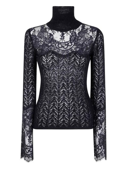 Blumarine lace-insert turtleneck top - Black - zdjęcie produktu nr 1