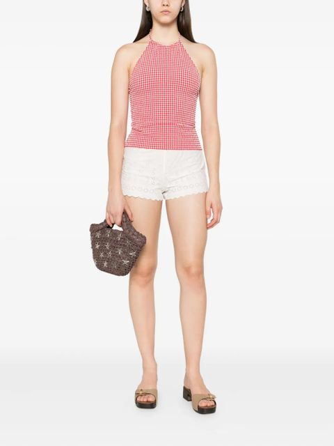 Hunza G check-pattern halterneck top - Red