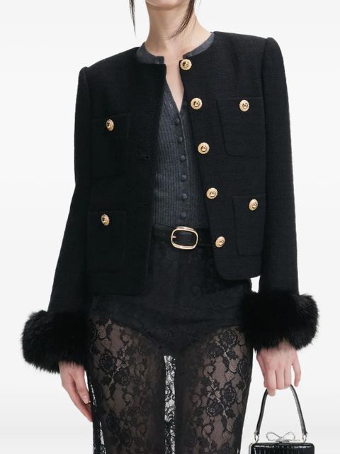 Self-Portrait faux fur-cuff buttoned jacket - Black - zdjęcie produktu nr 2