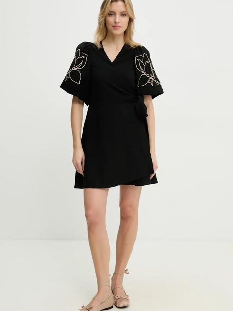 Answear.LAB sukienka z lnem kolor czarny mini rozkloszowana