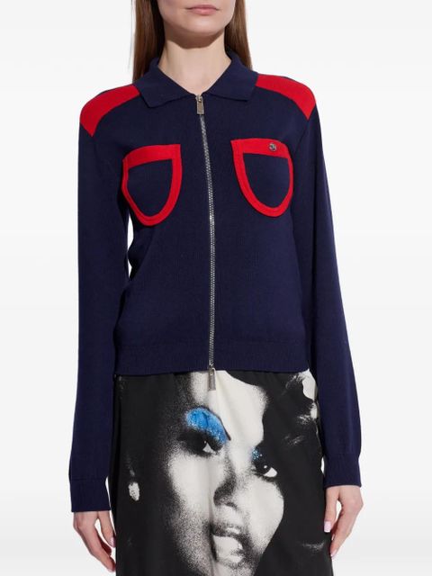 Versace zip collared cardigan - Blue