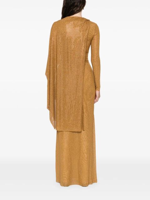 Self-Portrait rhinestoned draped maxi dress - Gold