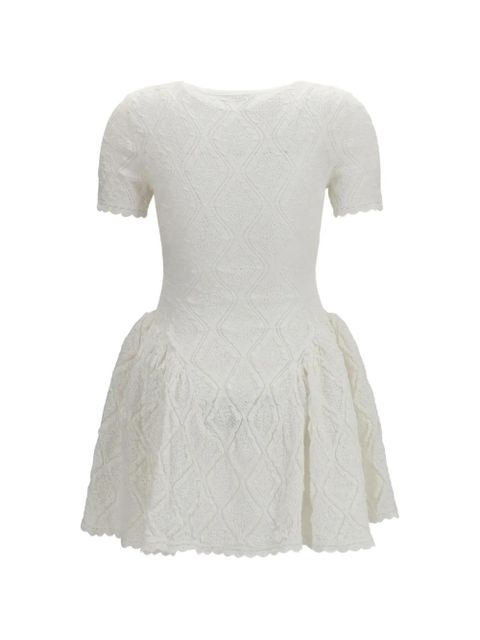 Self-Portrait pointelle-knit flared mini dress - White