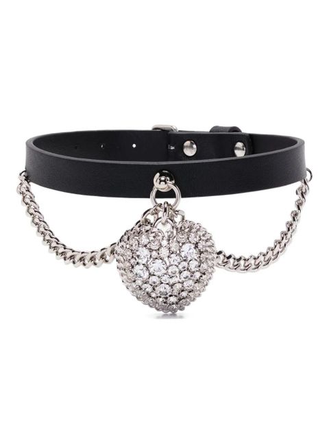 Alessandra Rich heart-pendant leather necklace - Black - zdjęcie produktu nr 1