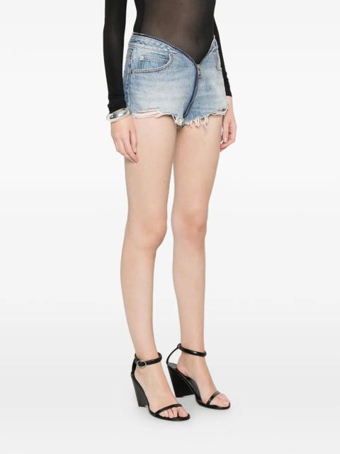 Alexander Wang distressed zip denim shorts - Blue