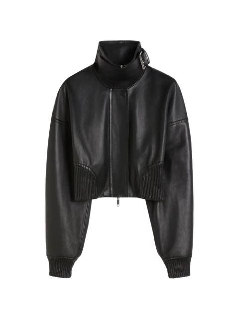 Sportmax high-neck zipped leather jacket - Black - zdjęcie produktu nr 1