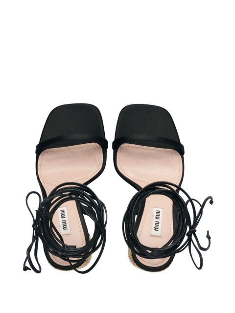 Miu Miu ankle tie-fastening glitter sandals - Black